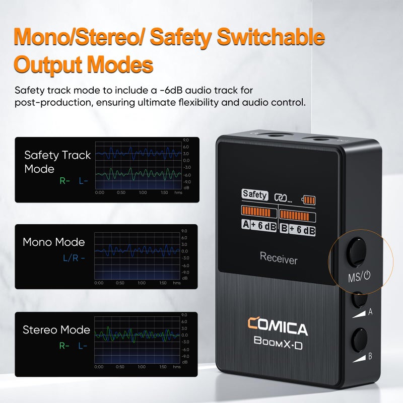Comica BoomX-D2 - Wireless Microphone System for Cameras, Camcorders, Smartphones, Laptops, Compact Wireless Lavalier Lapel Microphone with Safety Audio Track, Noise Reduction, 328' Range, Low Latency - Image 3